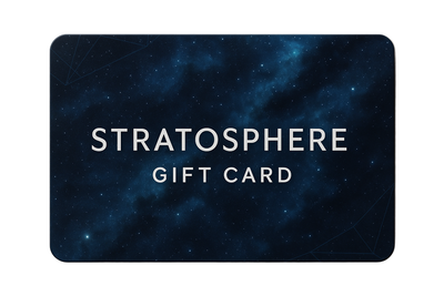 Stratosphere gift card with a dark space-themed design on a white background